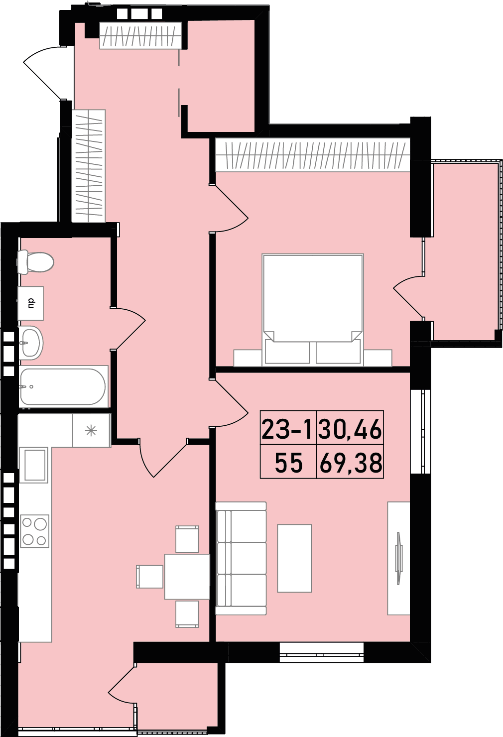 Квартира №55 (2-к) в ЖК «Family House»