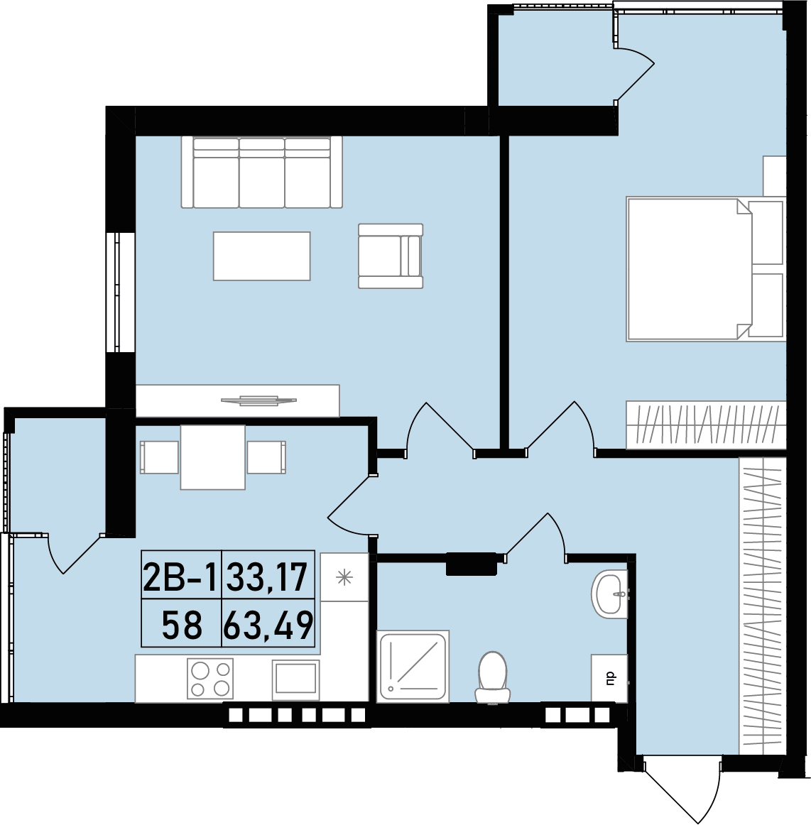 Квартира №58 (2-к) в ЖК «Family House»