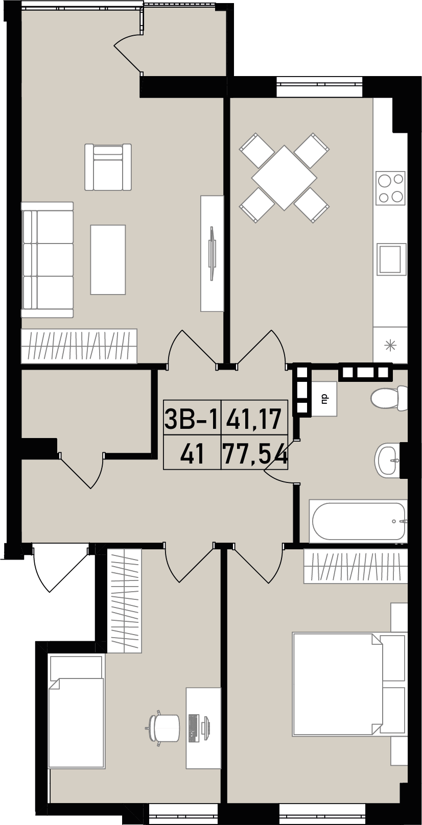 Квартира №41 (3-к) в ЖК «Family House»