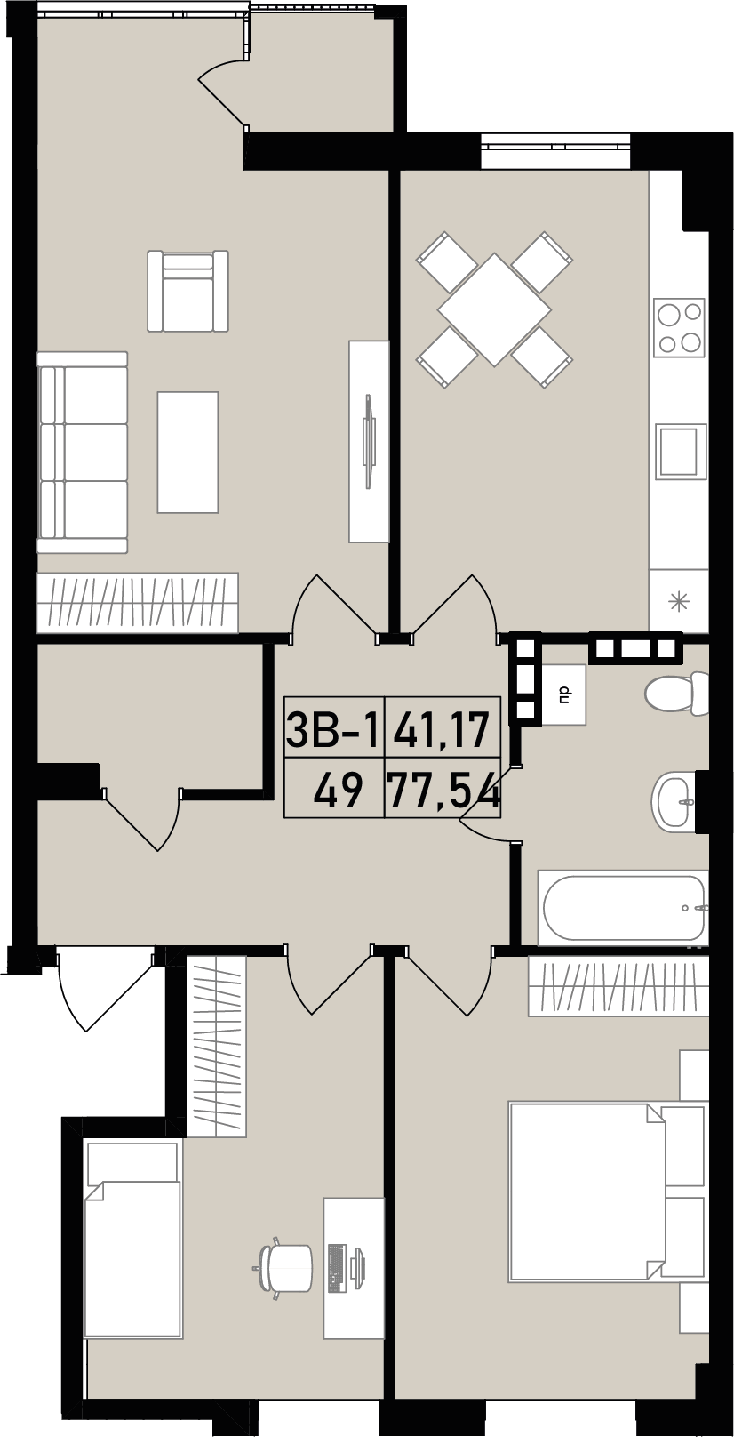 Квартира №49 (3-к) в ЖК «Family House»